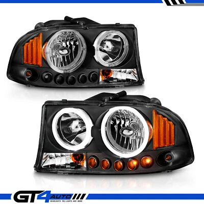For 1997-2003 04 Dakota Dodge Durango Dual LED Halos Black Projector Headlight - Image 1 of 4