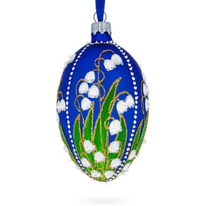 Silver on Blue Jeweled Glass Egg Ornament Silver on Blue Jeweled Glass Egg Ornament