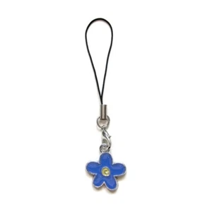 Bijou accessoire de portable GSM SAC MP3 / Breloque FLEUR BLEUE / Dragonne noire - Photo 1 sur 1