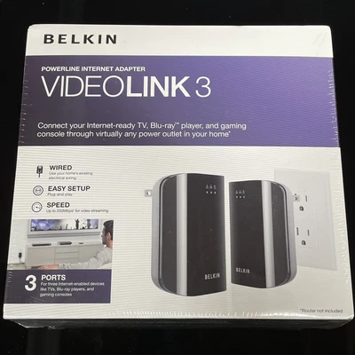 NEW Belkin VIDEOLINK 3 Powerline Internet Adapter SEALED - Image 1 of 4