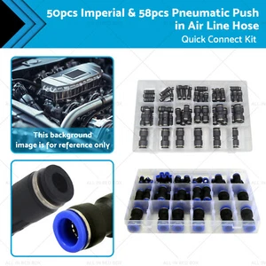 50pcs Imperial & 58pcs Pneumatic Push in Air Line Hose Joiner Quick Connect Kit - Picture 1 of 16