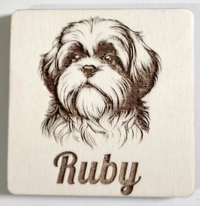 Personalised Shih Tzu Decorative Square Wooden Coaster ! Add your dogs name! - Picture 1 of 2