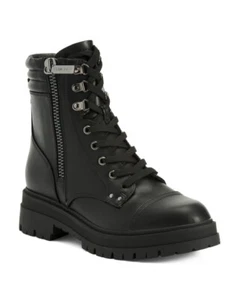 NEW NINE WEST BLACK LEATHER COMBAT  BOOTS SIZE 8 M $129 - Picture 1 of 2