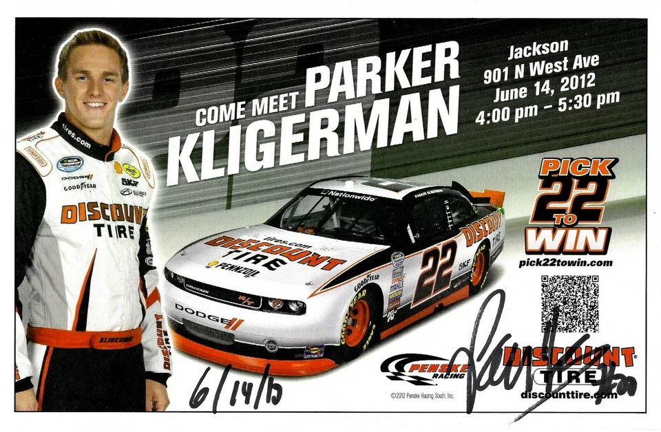 Parker Kligerman Firmado NASCAR Descuento Aspecto Neumático 5.5x8.5 Flyer #1 Foto 1 de 1