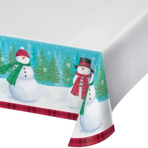 Smiling Snowman Friends Paper Tablecover 54 x 102 Border Print  - Picture 1 of 3