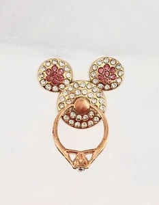 Disney Mickey Ears Cell Phone Ring Stand ~ Rose Gold Tone & Pink Faux Gems NEW - Photo 1 sur 6