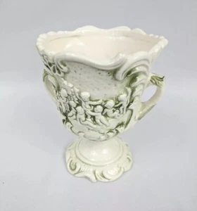 Seltene Relpo #5757 Pompei Sockel Vase Übertopf Cherubs grün weiß 2 Griffe - Bild 1 von 1