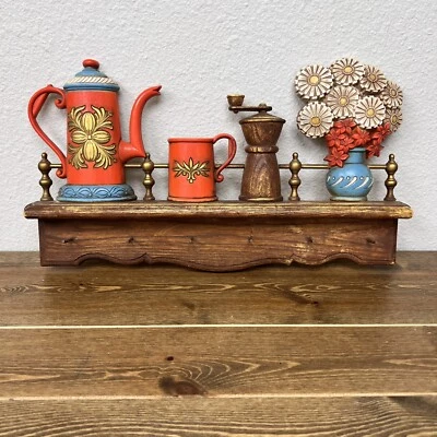 Vintage 1970s Molded Plastic Decorative Shelf with Hooks Wall Decor - Image 1 of 4