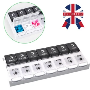 7 Day AM/PM Pill Organiser Box Medicine Tablet Dispenser Weekly Storage Case - Picture 1 of 12