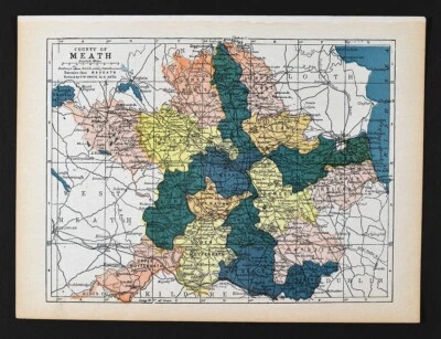 1902 Ireland Map Meath County Navan Trim Kells Drogheda Ratoath Ashbourne Duleek - Image 1 of 2