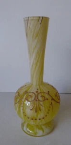 ANTIQUE FRANZ WELZ BOHEMIAN WHITE AND YELLOW SPATTER GLASS VASE HAND PAINTED - Picture 1 of 8