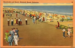 Vtg 1940s Boardwalk & Beach Rehoboth Beach Delaware DE Linen Postcard - Picture 1 of 2