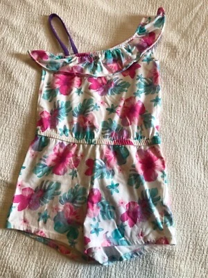 Mameluco Tropical Hawaiano Niñas 5t Maravilla Niños Blanco con Flores de Hibisco Rosa Foto 1 de 4