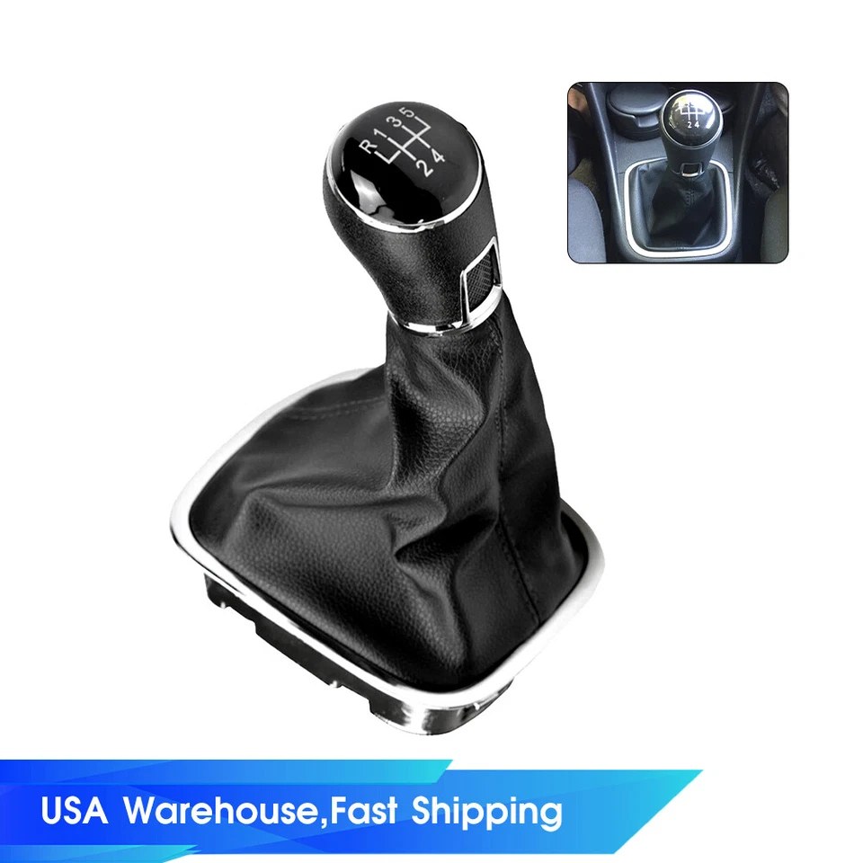 For VW Volkswagen Jetta 2002-2012 Black 5 Speed Gear Shift Knob With Boot Manual - Image 1 of 4