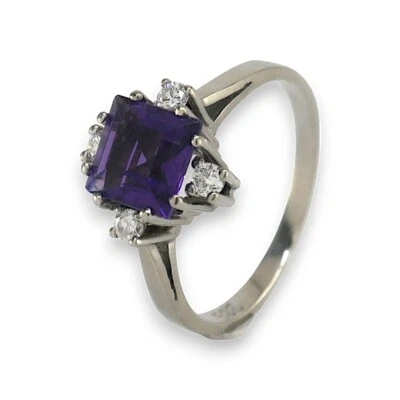 Ring 585/-14k. Weißgold mit Amethyst & Brillanten Gr. 55   -053 - Bild 1 von 4