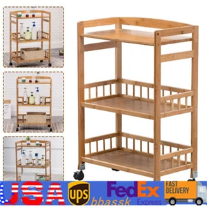 3 Tier Kitchen Serving Cart Bar Food Storage Organizer Rack Home Bamboo Trolley - Picture 1 of 13