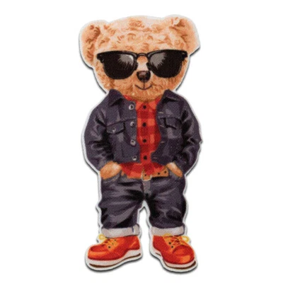 Bär mit Brille Tier - Aufnäher, Bügelbild, Aufbügler, Größe: 8,6 x 4,1 cm - Bild 1 von 3