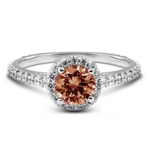 1.48ct Red SI1 Round Earth Mined Certified Diamonds 18k Halo Side Stone Ring - Picture 1 of 10