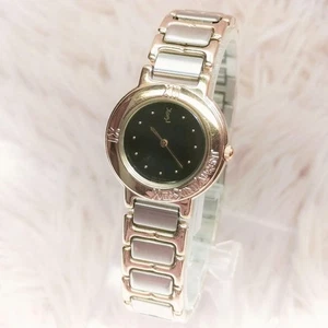 Yves Saint Laurent Black Dial Quartz Watch Silver Strap Elegant Rare 24mm - Picture 1 of 10