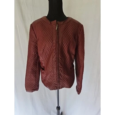 Chaqueta de imitación de cuero roja talla 16 acolchada *ver fotos para pequeñas manchas de pelado* Foto 1 de 4