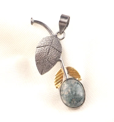 Indischer Moosachat Edelstein 925 Sterlingsilber Handarbeit Schmuck Anhänger ... - Bild 1 von 4