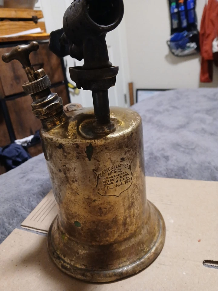 Antiguo latón Clayton & Lambert Mfg. Soplador de gas - Patd 4 de junio de 1921 - Detroit Foto 1 de 4