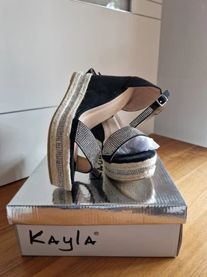 Keilabsatz/Plateau/Sandalen✨️Schwarz/Strass✨️Gr.38*NEU*OVP*siehe Beschreibung  - Bild 1 von 4