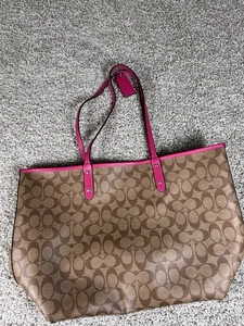 Bolso de Mano Coach Reversible City Firma Lona Rosa Fucsia Cuero - Imagen 1 de 23