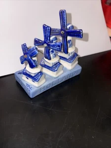 Holland  Delft Blue Windmills Hand Painted Porcelain Display Statue 4" H Vintage - Picture 1 of 3