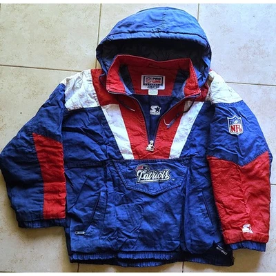 New England Patriots 90s STARTER Puffer Pullover Chaqueta con L Azul NFL Pro De Colección Foto 1 de 4