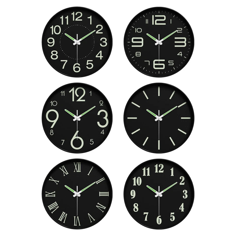 Glow in The Dark Wall Clock Decorative Clocks Battery Operated Minimalist 25cm - Image 1 of 1