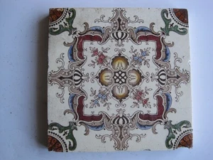 ANTIQUE VICTORIAN PRINT & TINT AESTHETIC FLORAL TILE - T & R BOOTE C1884 - Picture 1 of 3