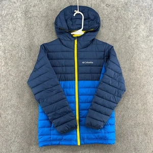Columbia Jacket Boys Medium Blue Full Zip Logo Omni Heat Hooded Puffer Coat - Picture 1 of 8