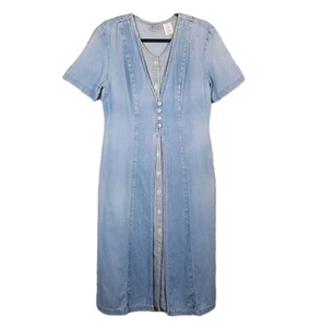 Vintage 90er Elements Denim Gingham Kleid Größe 12 Cottagecore Prärie Knopfleiste - Bild 1 von 23