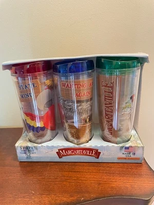 NUEVO JUEGO DE VASOS AISLADOS JIMMY BUFFETT MARGARITAVILLE 3 PIEZAS (26 ONZAS) Foto 1 de 3
