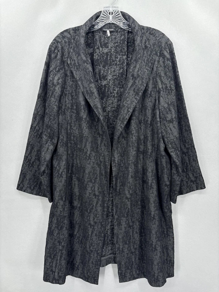 Chaqueta Eileen Fisher para mujer XL negra gris jacquard texturizado plumero delantero abierto Foto 1 de 4