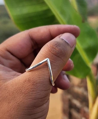 Minimalist Chevron Sterling Silver Ring: Dainty Stackable V Ring All Size - Image 1 of 4