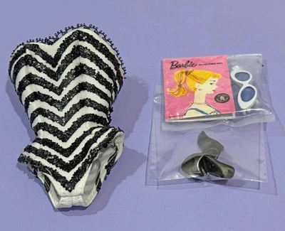 Traje de baño Barbie Silkstone negro/blanco zapatos brillantes gafas de sol folleto 2010 nuevo Foto 1 de 4