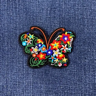 Butterfly & Flowers Applique Patch - Embroidered Colorful Floral Insect Badge 3" - Image 1 of 2