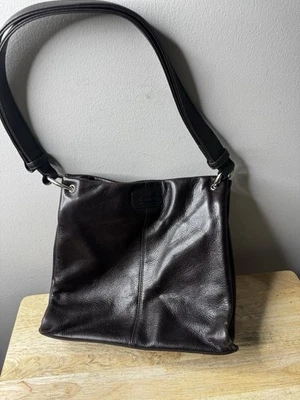 Bolso de mano de cuero genuino marrón Liz Claiborne de colección Foto 1 de 4