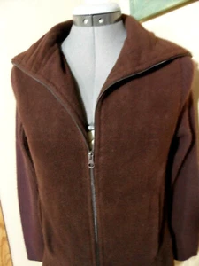 CAROL ROSE Sweatercoat Cardigan S Brown Ribbed & Fleece Full zipup Western style - Picture 1 of 6