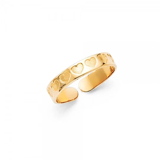 Anillo ajustable en el dedo del pie del corazón de oro amarillo macizo de 14K - banda para el pie pulida Love para mujer Foto 1 de 1