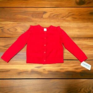 Carter's Solid Red Sweater Ruffle Trim Shoulder Long Sleeve Button Front Sz 3T