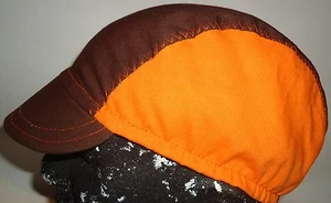 CAPPELLO CICLISMO TAGLIA UNICA FATTO A MANO IN USA MARRONE E ARANCIONE FLUO 100% COTONE - Foto 1 di 11