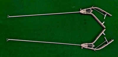 Soporte de aguja laparoscópico mandíbula curva derecha e izquierda 5 mm instrumentos reutilizables 2 piezas Foto 1 de 4