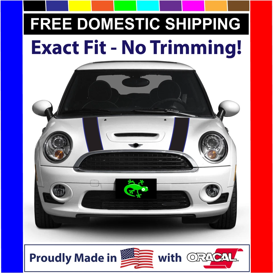 Negro con rayas de capó de borde de color personalizado para tu Mini Cooper 2001-2006 Foto 1 de 4