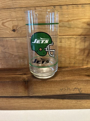 New York Jets Vintage NFL Mobil 16oz Drinking Glass Tumbler Cup Cover