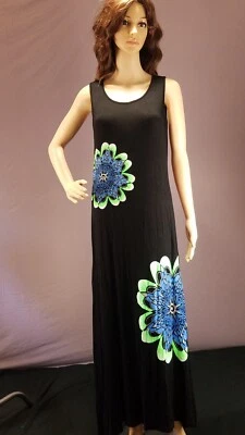 Vestido India Boutique Sin Mangas Cambio Maxi Negro Acentos Florales Talla Única Foto 1 de 4
