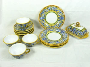 Ravello Pottery 4 Tea Cups Saucers, 4 Salad Plate & Butter Dish Hand Painted  - Picture 1 of 7
