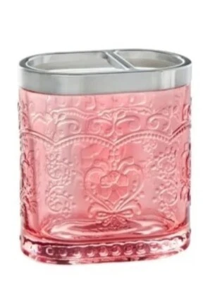 Pioneer Woman ~ Embossed ~ AMELIA ~ CORAL ~ Glass ~ Toothbrush Holder - Image 1 of 4